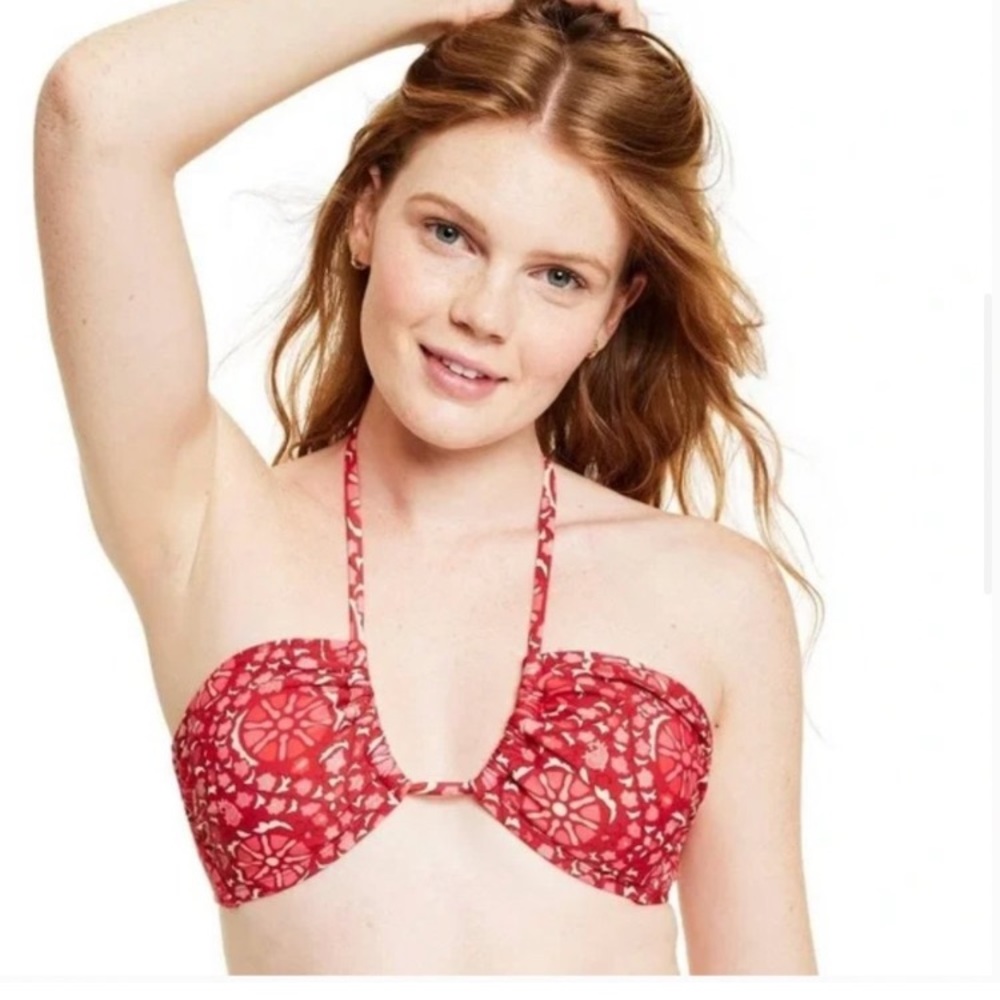 NWT RHODE x Target red Zinnia Floral Print Bandeau Halter Bikini Top - m (8-10)